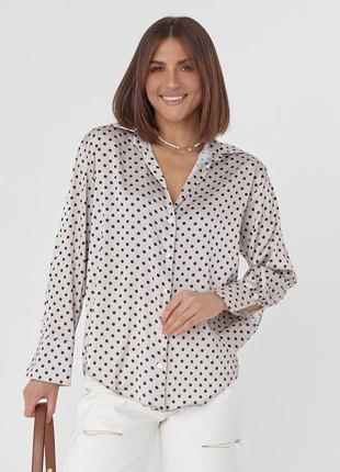 Жіноча шовкова блузка в горошок — кавовий колір, m (є розміри)