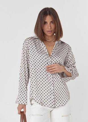 Женская шелковая блузка в горошек - кофейный цвет, m (есть размеры)5 фото