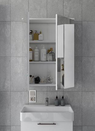 Полиця шафа з дзеркалом для ванної кімнати міра білий 57.8 см х 15.4 см х 76.4 см. навісна для ванни біла2 фото