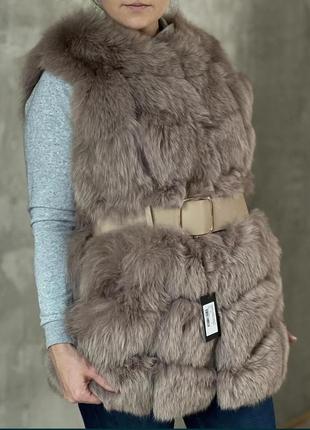 Жіночий хутряний жилет diana winter жилетка з хутра песця з поясом бежева розмір м