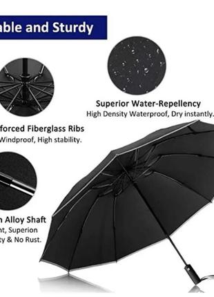 Зонт автоматический цвет оливковый, зонт со светоотражающей полосой.110см, мужской зонт, женский зонт7 фото