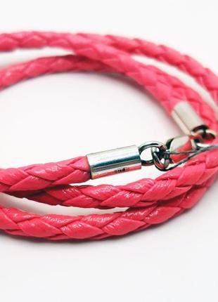 Цепочка серебро 925° 1,05г. 50 размер кожаный шнур косичка розовый (ш/3-3)