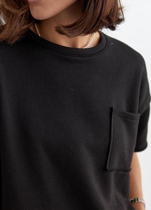 Трикотажный женский костюм с шортами и футболкой - черный цвет, l (есть размеры)4 фото