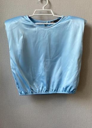 Блуза вкорочена небесно голуба zara роз.s