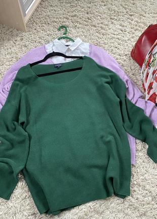 Базовый зелёный удлинённый лёгкий свитер катон /шерсть,bloomings amsterdam,p.14-163 фото