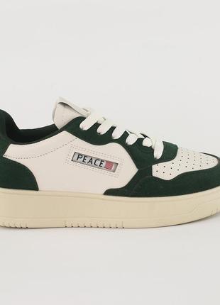 Кеди жіночі класичні білі зелені екошкіра 588121