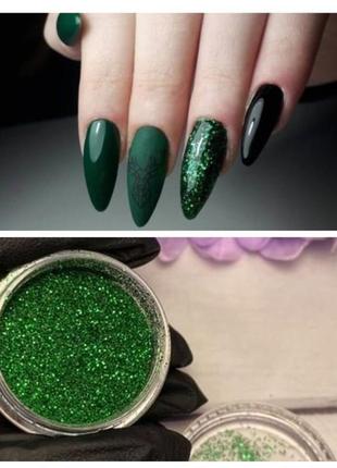 Глиттер, блестки для декора маникюра зеленый