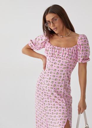 Длинное цветочное платье с оборкой hot fashion - розовый цвет, m (есть размеры)6 фото