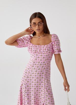Длинное цветочное платье с оборкой hot fashion - розовый цвет, m (есть размеры)3 фото