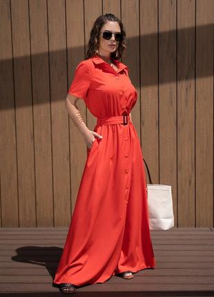 Красное длинное платье-рубашка на пуговицах, размер s2 фото