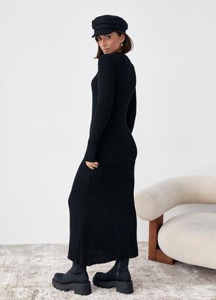 Вязаное платье oversize в широкий рубчик - черный цвет, s (есть размеры)2 фото