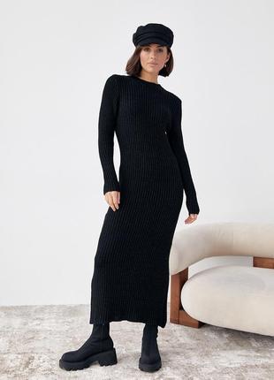 Вязаное платье oversize в широкий рубчик - черный цвет, s (есть размеры)