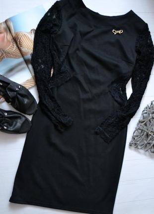 Черное платье с гипюром l