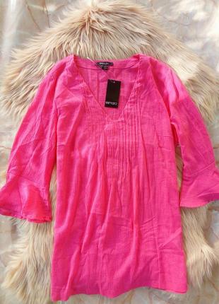 Блузка рубашка хлопок удлиненная с объемными рукавами воланами фонариками