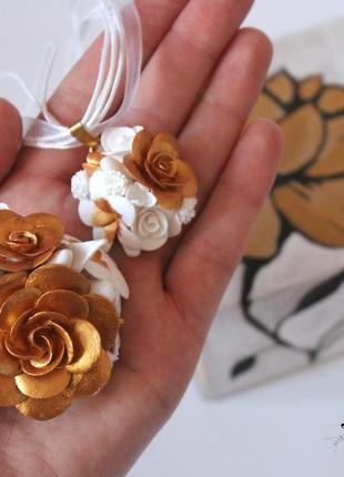 Кулон і шпилька/ брошка з квітами з полімерної глини "бароко"+ подарункова коробочка5 фото