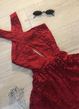 Роскошное кружевное платье ярко- красного цвета с открытой спинкой xs сексуальное гипюр5 фото