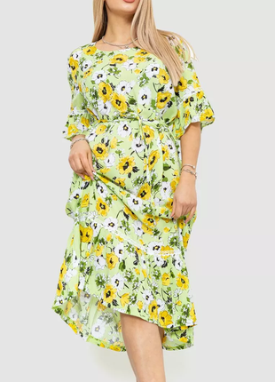 Плаття з квітковим принтом, колір салатово-жовтий, 219rt-4096