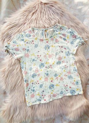 Топ блузка в цветочный принт винтаж с рукавом фонариком на завязке1 фото