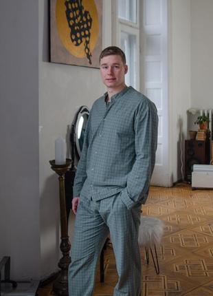 Чоловіча піжама зі стійкою з вареної бавовни2 фото