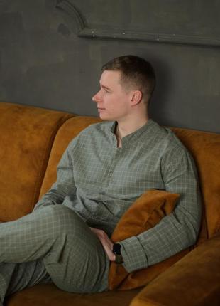 Чоловіча піжама зі стійкою з вареної бавовни1 фото
