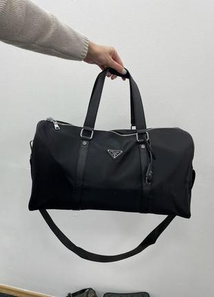 Сумка prada re-nylon and brushed leather duffel bag, прада, нейлон, текстиль, дорожная сумка, спортивная сумка из натуральной кожи9 фото