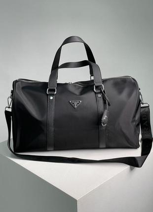 Сумка prada re-nylon and brushed leather duffel bag, прада, нейлон, текстиль, дорожная сумка, спортивная сумка из натуральной кожи1 фото