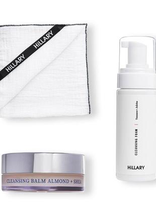 Набір для зняття макіяжу та очищення жирного типу шкіри hillary cleansing balm almond