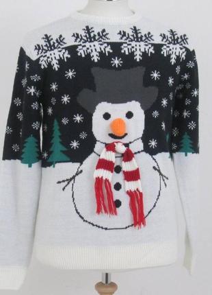 Новогодний свитер джемпер кофта xxl с снеговиком3 фото