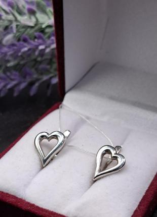 Срібні класичні ніжні сережки сердечка серця 925 англійська застібка1 фото