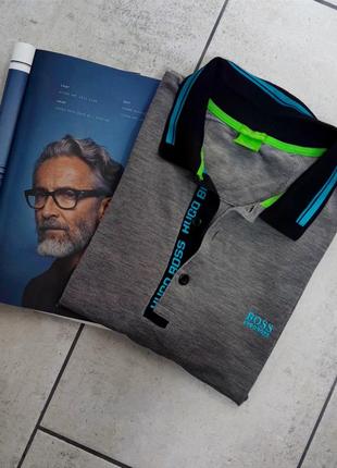 Мужская модная футболка поло  Knit boss оригинал германия в сером цвете размер xl