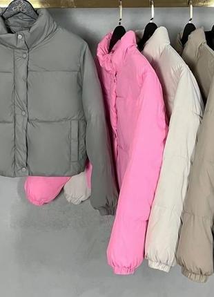 Куртка короткая женская базовая весенняя на весну демисезонная без капюшона батал розовая черная бежевая зеленая белая стеганая укороченная7 фото