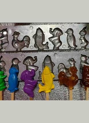 Форма для приготування льодяників та цукерок «зайчик, пінгвін, слон, рибка, півник, ведмедик»2 фото