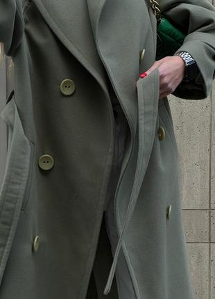 Оливковое пальто кашемир4 фото