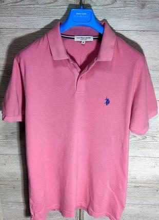 Чоловіче бавовняне елегантне базове поло us polo assn у рожевому кольорі розмір м