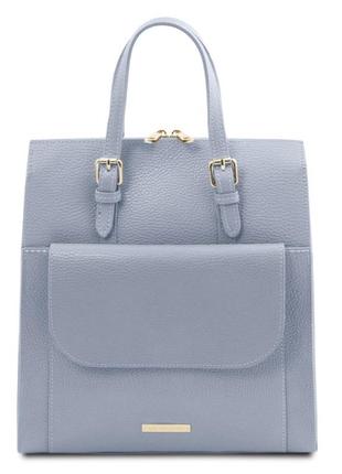 Жіночий шкіряний рюкзак - сумка італія tuscany tl142211 (світло-блакитний)1 фото