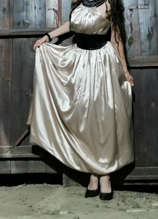 Платье вечернее нюд нюдовое с открытой спиной длинное макси атласное с камнями e dresses4 фото