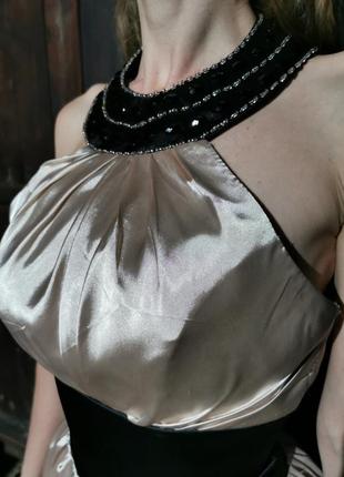 Платье вечернее нюд нюдовое с открытой спиной длинное макси атласное с камнями e dresses6 фото