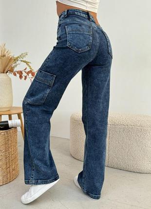 Актуальные широкие джинсы карго широкие карго прямые женские джинсы трубы джинсы-трубы джинсы-карго синие женские джинсы с накладными карманами8 фото