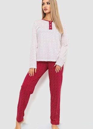 Жіноча піжама з принтом, колір молочно-бордовий, 219rp-10120