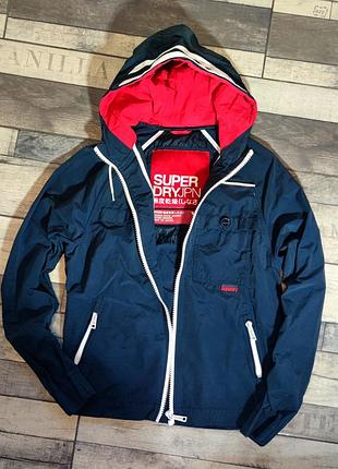 Мужская элегантная модная куртка с капюшоном superdry в синем цвете размер м