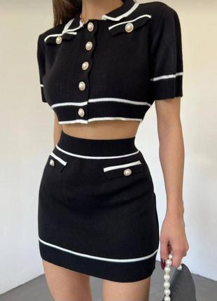 Жіночий трендовий костюм двійка топ і коротка спідниця трикотаж, в'язка