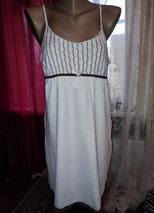 Натуральное домашнее платье, ночная рубашка, на тонких бретелях 40/481 фото