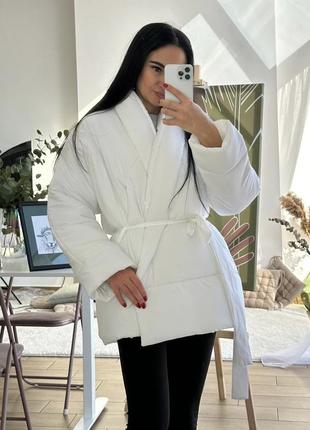 Женская белая куртка кимоно трансформер1 фото