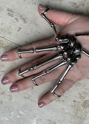 Готический скелет, костный браслет с кольцом, унисекс, в стиле панк, регулируемый металлический браслет на палец с черепом для женщин и мужчин10 фото
