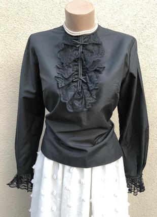 Винтаж,чёрная блуза с жабо,кружево гипюр,эксклюзив,1 фото