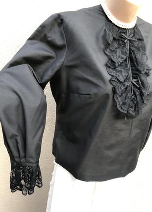 Винтаж,чёрная блуза с жабо,кружево гипюр,эксклюзив,2 фото