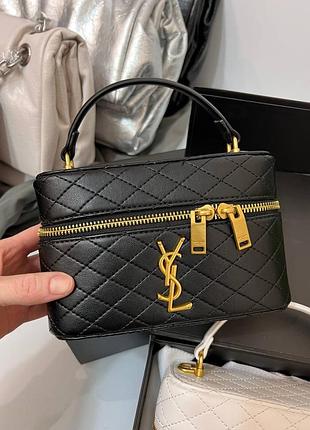 Сумка стьобана в стилі ysl з ручкою чорна молоко