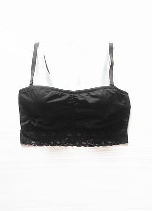Чорний бюстгальтер бандо з мереживом м'яка чашка eur 36/38  🌺