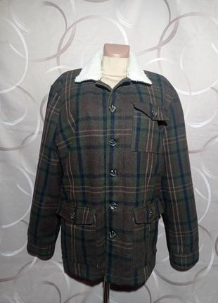 Куртка демисезонная рубашка в клетку, шерсть, украшенная искусственным мехом, большой размер2 фото