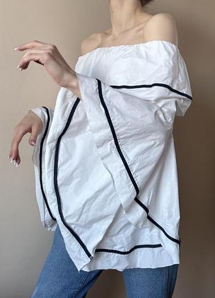Шикарная актуальная белая блуза со спущенными плечами10 фото